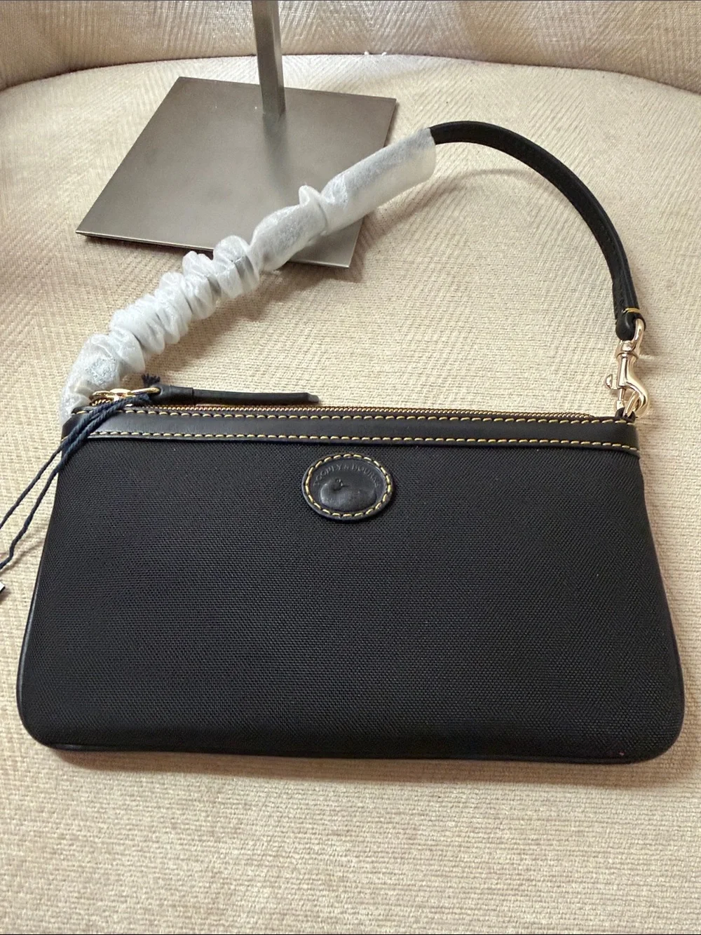 Dooney & Bourke Black Shoulder Wristlet with Contrast Stitching